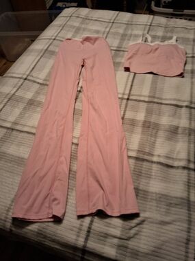Pink Two-Piece Lounge Set - Crop Tank and Flared Pants